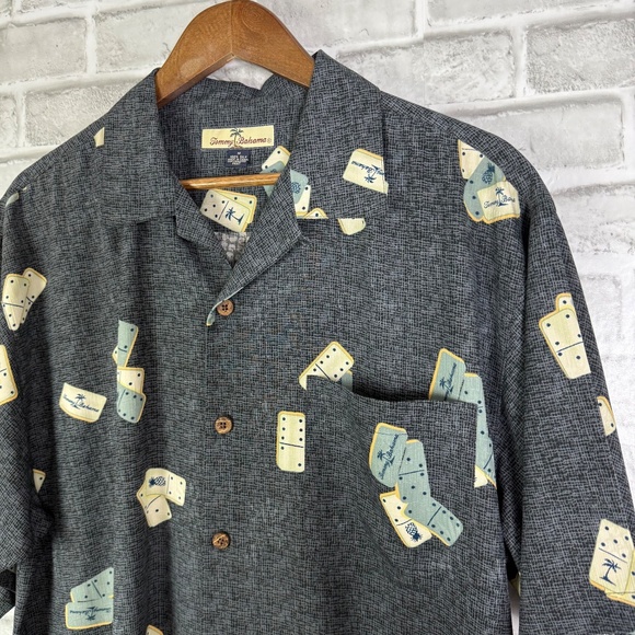 Tommy Bahama Primary Black Dominos All Over Print Silk Hawaiian Shirt MEDIUM - Picture 2 of 6